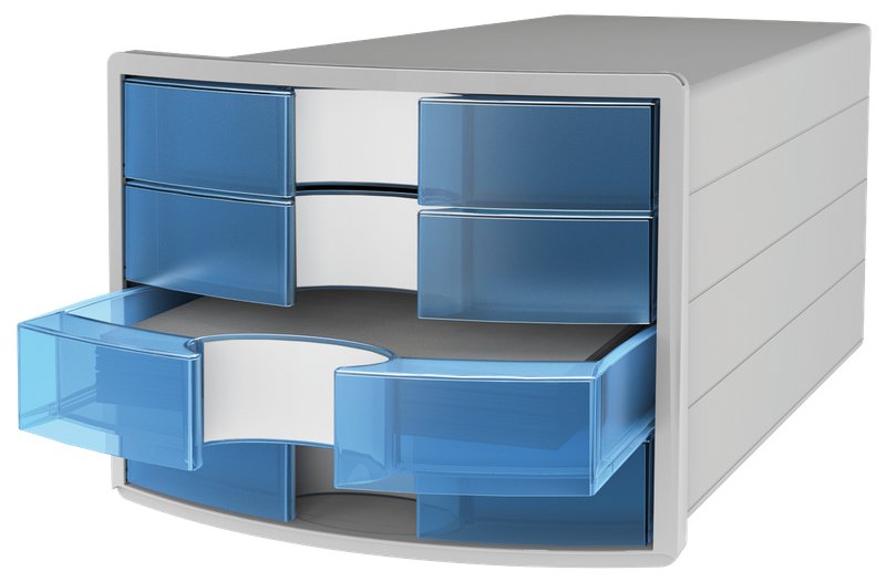 Cassettiera a 4 cassetti - grigio/cassetti blu trasparente