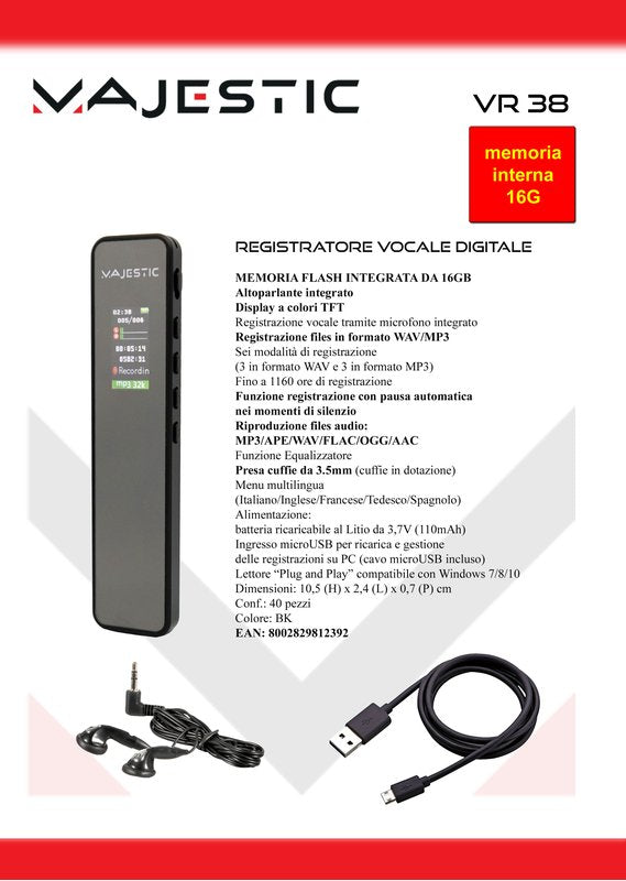 Registratore vocale digitale - memoria 16GB