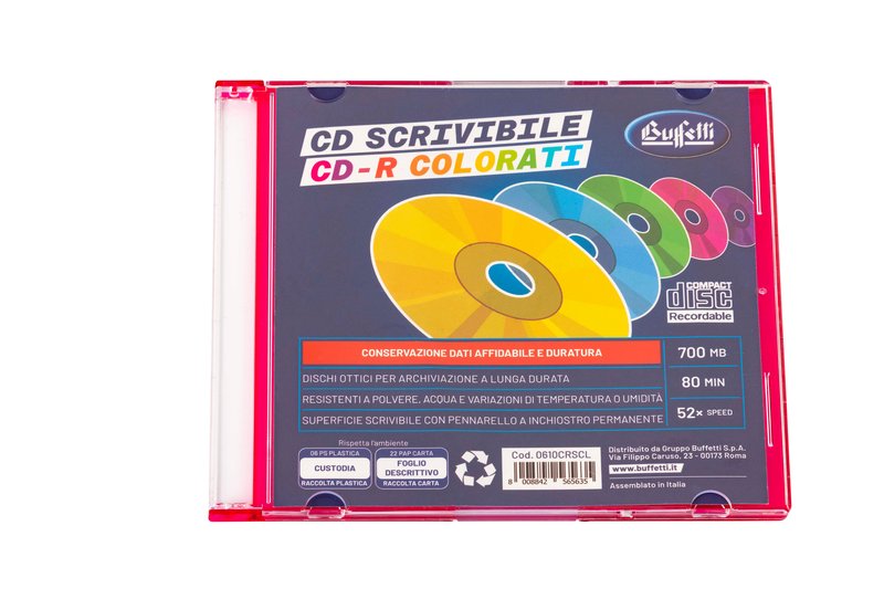 Buffetti - CD-R scrivibile - 700 MB - slim case colorato - Crystal colorata - confezione da 10