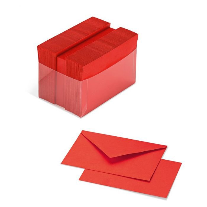 Conf. 100 biglietti+buste - F.to 9 (9x14cm) - colore rosso scarlatto