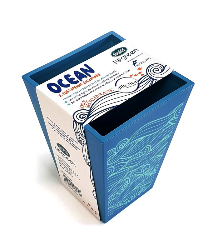 Bicchiere portapenne OCEAN - plastica rigenerata - azzurro