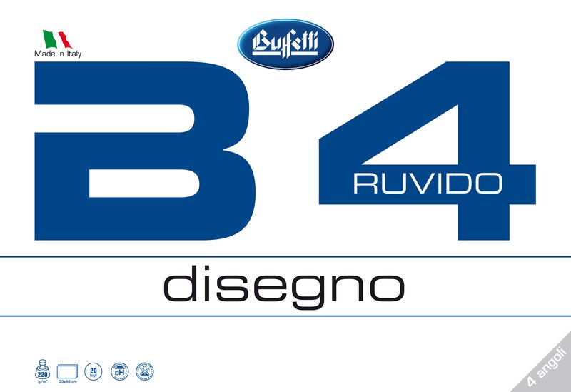 Album da disegno B4 - a 4 angoli - 33x48 cm - ruvido - 20 fogli - 220 g