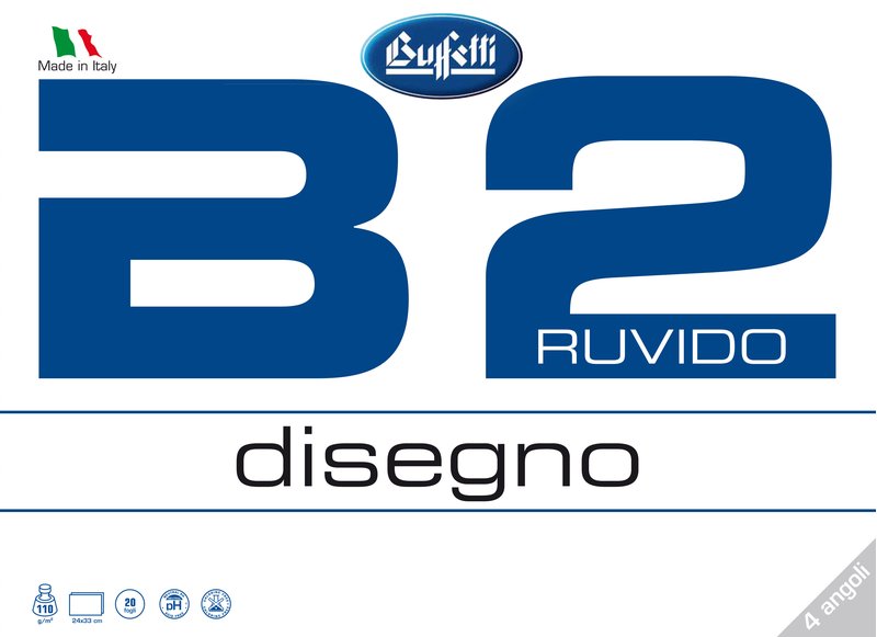 Album da disegno B2 - a 4 angoli - 24x33 cm - ruvido - 20 fogli - 110 g
