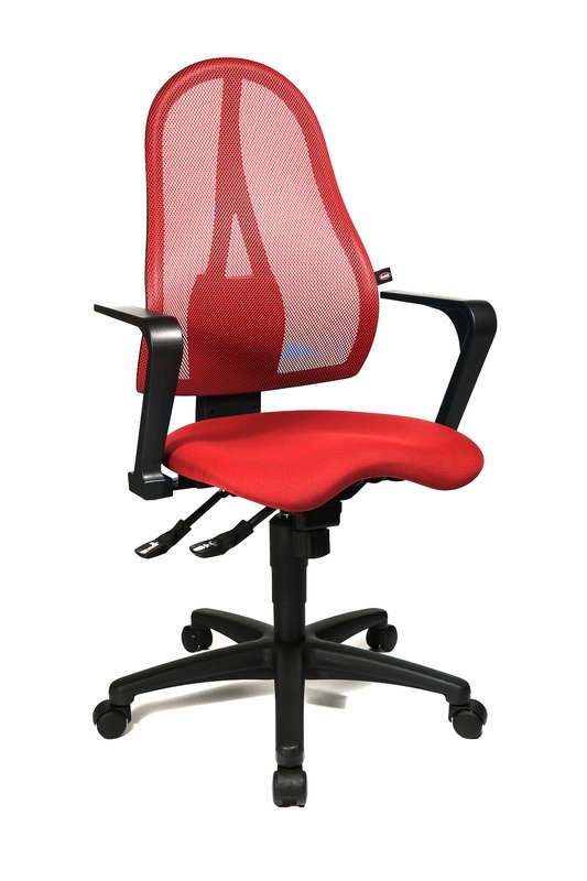 Sedia operativa Air Synchro 2.0 con braccioli - sedile tessuto rosso - schienale rete rossa