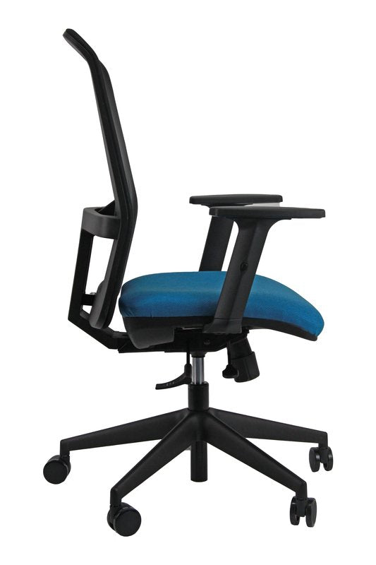 Sedia operativa Sealife - tessuto con plastiche riciclate dal mare - braccioli inclusi - rete nera - tessuto blu