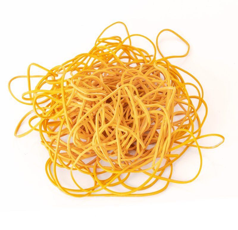 Elastici in gomma gialla - Misura ø 100 mm - scatolina da 100g