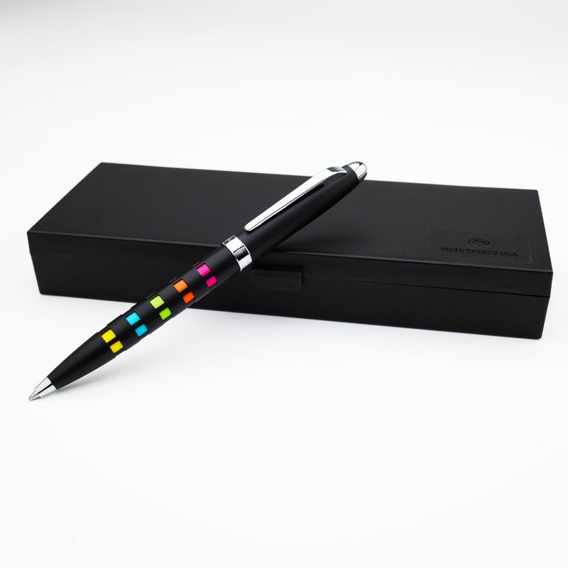 Penna a sfera Illusia - fusto nero/cromo quadrati - tratto medio