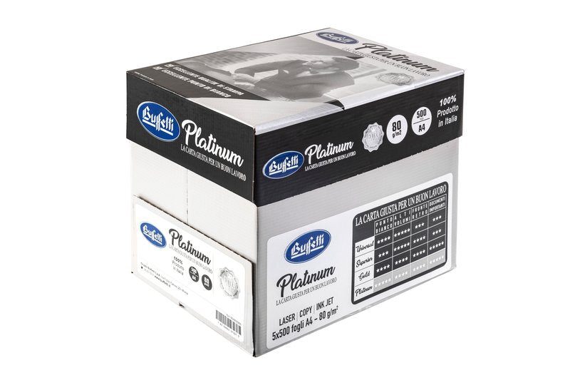 Conf. 5 risme carta per fotocopie Buffetti Platinum- A4 - 21x29,7 cm - 80 g