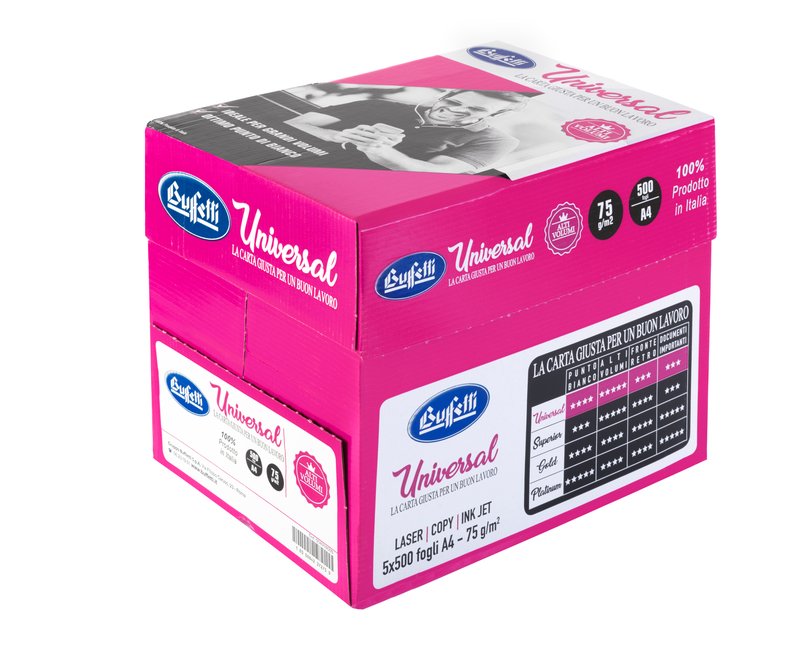 Conf. 5 risme carta per fotocopie Buffetti Universal - A4 - 21x29,7 cm - 75 g