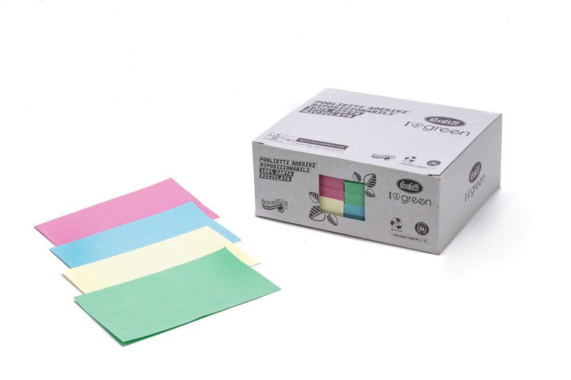 Foglietti adesivi riposizionabili I love green - Box da 4 blocchetti - 75x125 mm - carta riciclata - colori assortiti