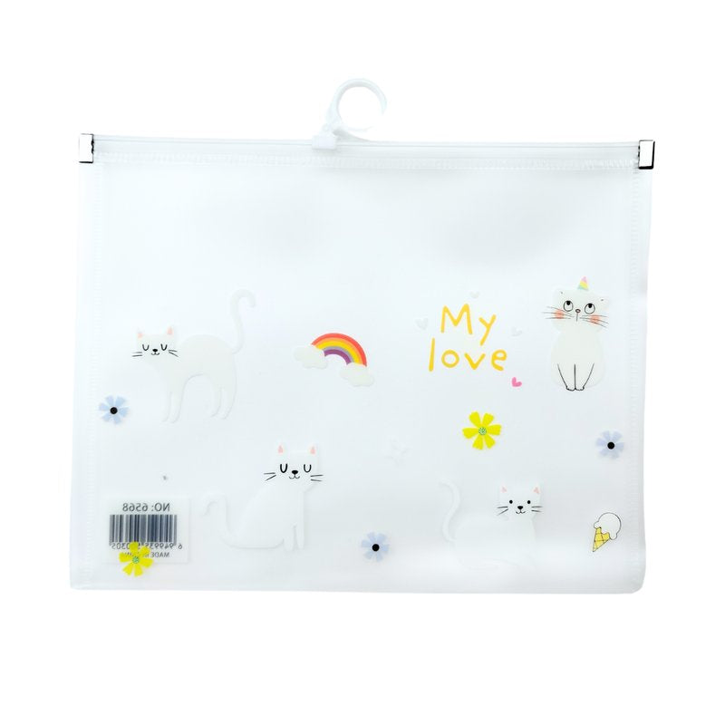 Busta con zip  - pp - A4 - 24x33 cm -  fantasia gattini