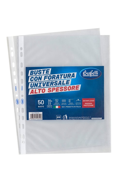 Buste a foratura universale - Polipropilene goffrato - 30x22 cm - alto spessore - conf. 50 pz.