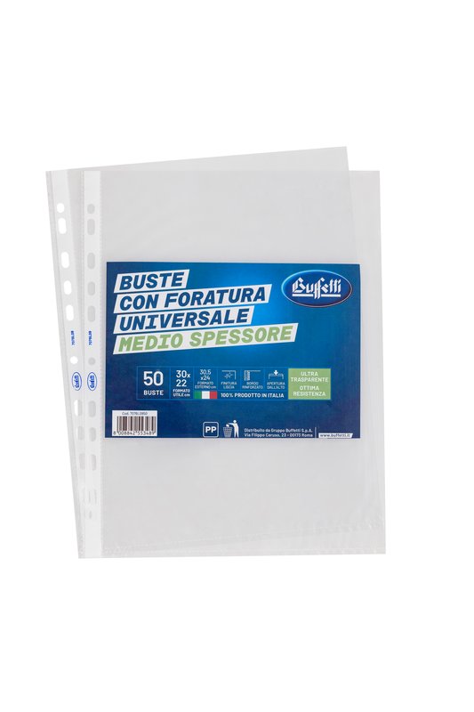 Buste a foratura universale - Polipropilene - 30x22 cm - lisce - medio spessore - conf. 50 pz.