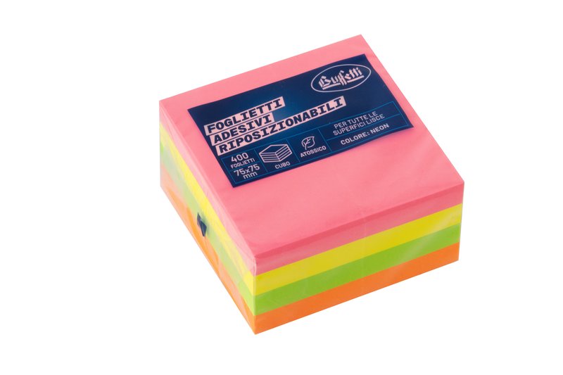 Cubo 400 foglietti adesivi riposizionabili colorati Tak-To - 75x75 mm - Neon