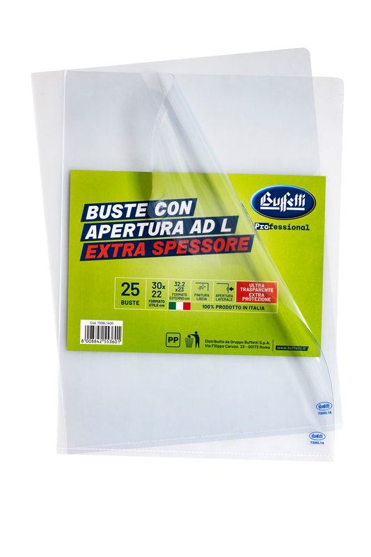 Buste a L - Polipropilene - 30x22 cm - lisce - extra spessore - conf. 25 pz.