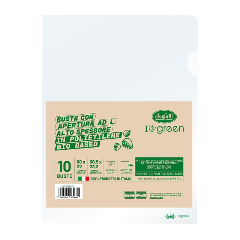 Buste a L - Polietilene bio based  liscio  - 30x22 cm - alto spessore - confezione 10 pz.