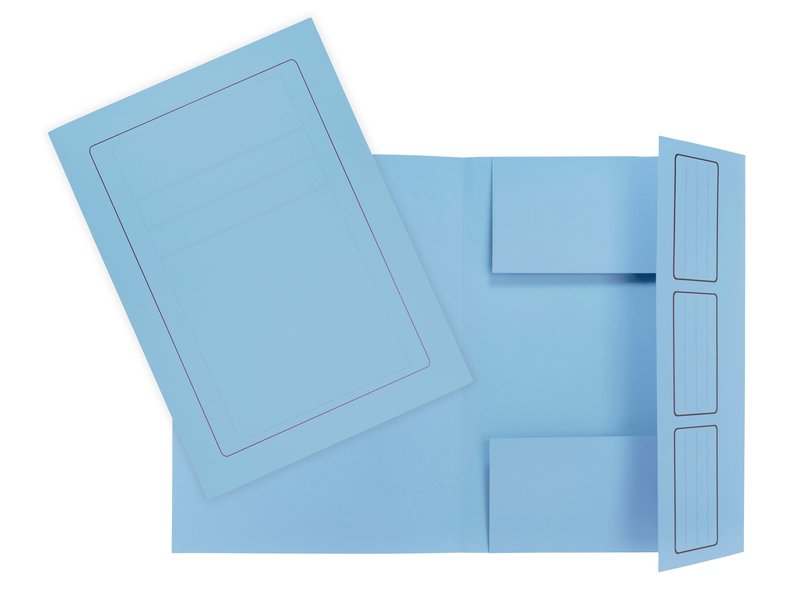 Cartelline 3 lembi incollati  - cartoncino - 285 g/mq - 34,5x24,5 cm - azzurro - conf. 10 pz