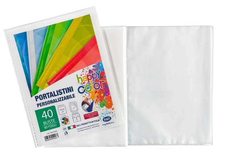 Portalistini personalizzabile Happy Color  - polipropilene -  40 buste - bianco