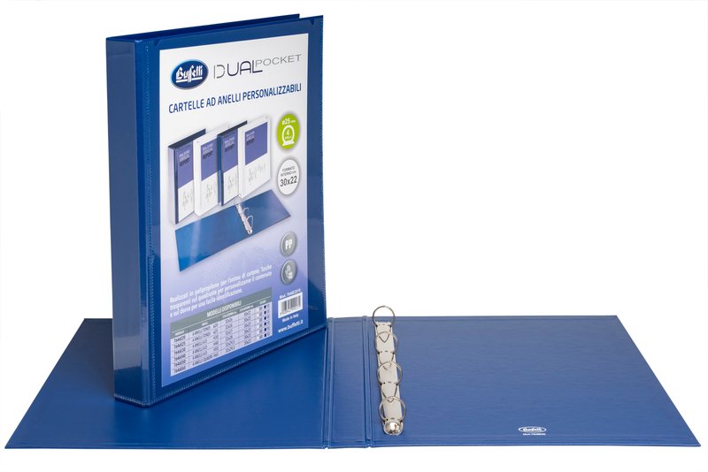 Cartella personalizzabile Dual Pocket - 4 anelli a D - Diametro 17 mm - blu