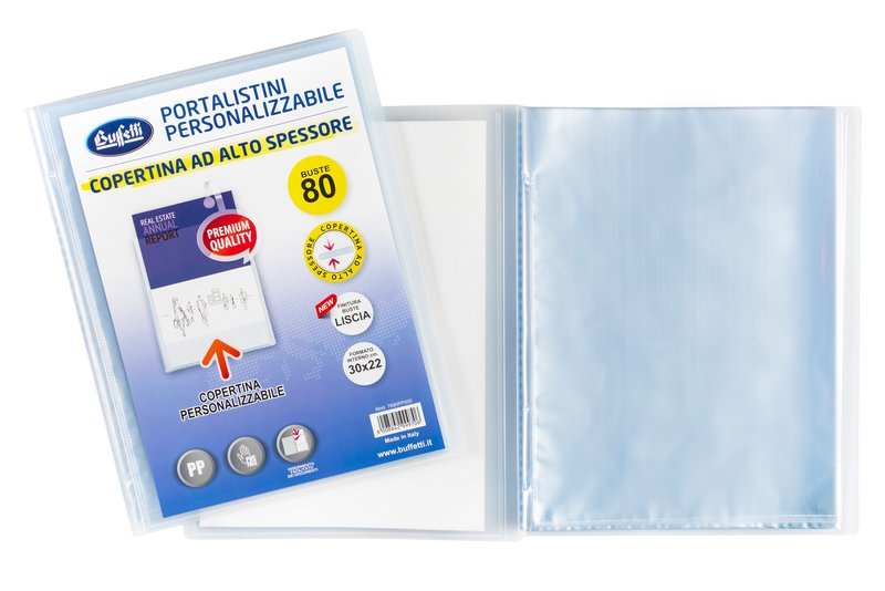 Portalistini personalizzabile - 80 buste - 30x22 cm - bianco trasparente