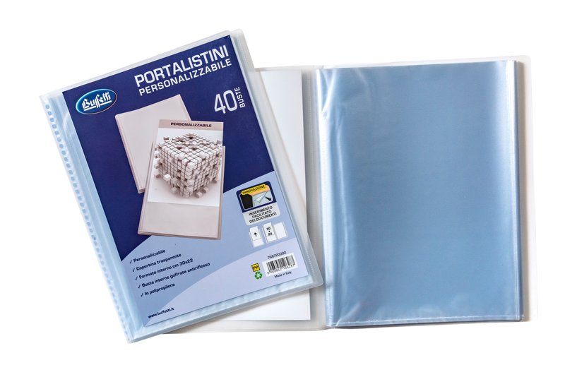 Portalistini  personalizzabile - Polipropilene - 40 buste - 30x22 cm - bianco trasparente