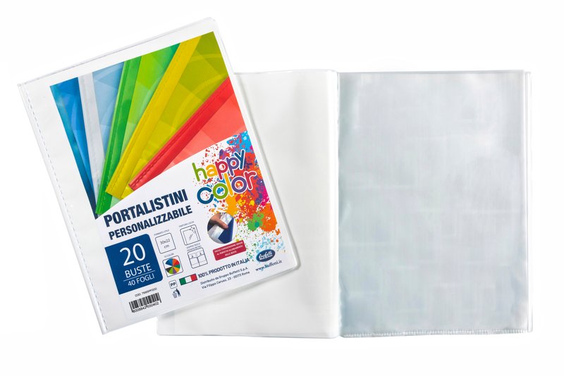 Portalistini personalizzabile Happy Color  - polipropilene -  20 buste - bianco