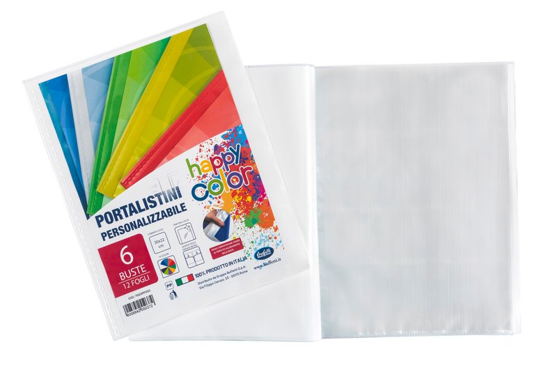Portalistini personalizzabile Happy Color  - polipropilene -  6 buste - bianco