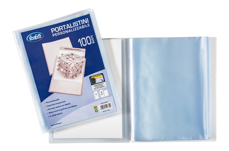 Portalistini personalizzabile - Polipropilene - 100 buste - 30x22 cm - bianco trasparente