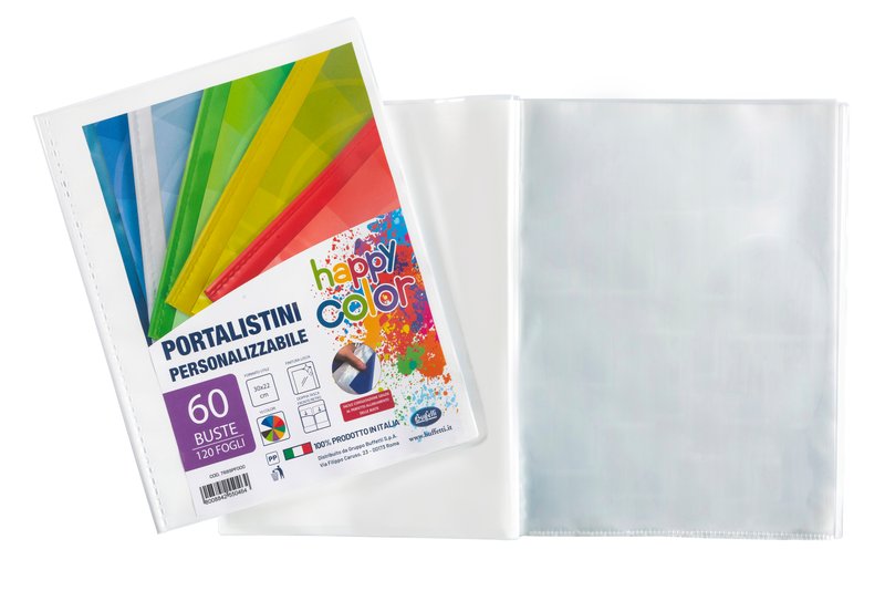 Portalistini personalizzabile Happy Color  - polipropilene -  60 buste - bianco
