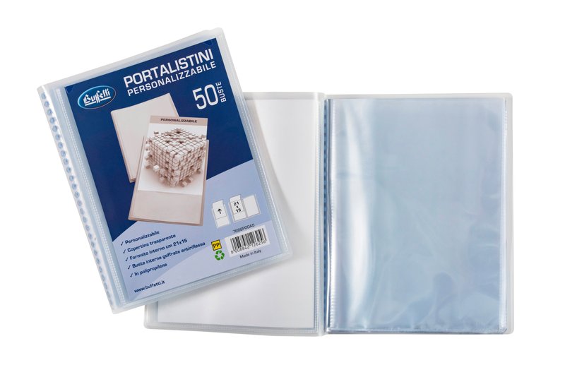 Portalistini personalizzabile - Polipropilene - 50 buste - 21x15 cm - bianco trasparente
