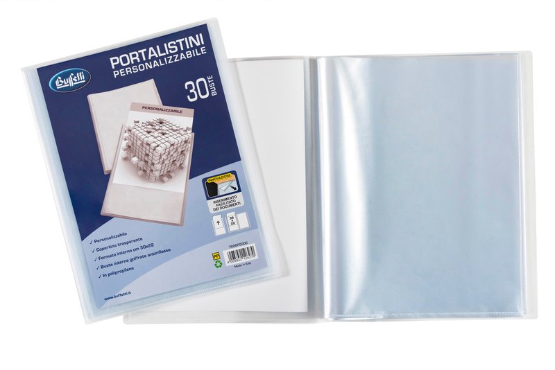 Portalistini  personalizzabile - Polipropilene - 30 buste - 30x22 cm - bianco trasparente
