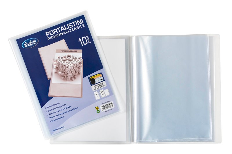 Portalistini  personalizzabile - Polipropilene - 10 buste - 30x22 cm - bianco trasparente