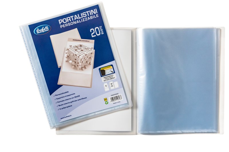 Portalistini  personalizzabile - Polipropilene - 20 buste - 30x22 cm - bianco trasparente