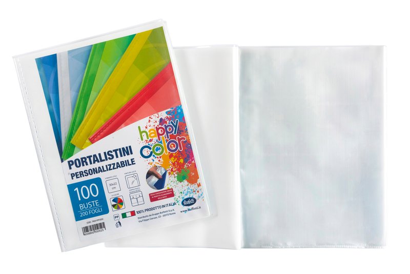 Portalistini personalizzabile Happy Color  - polipropilene -  100 buste - bianco