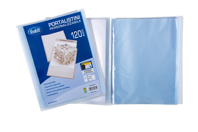 Portalistini personalizzabile - Polipropilene - 120 buste - 30x22 cm - bianco trasparente