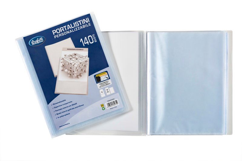 Portalistini personalizzabile - Polipropilene - 140 buste - 30x22 cm - bianco trasparente