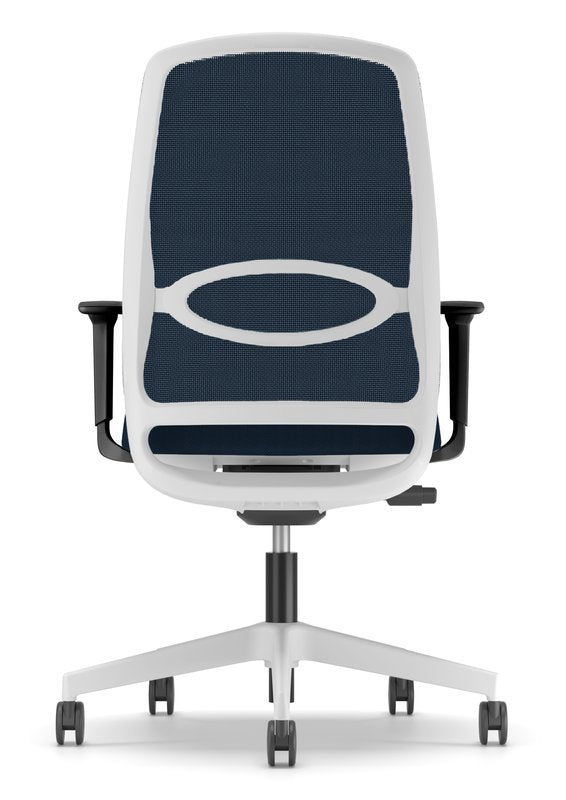 Sedia operativa Nice - base bianca, struttura schienale bianca rete e sedile blu navy