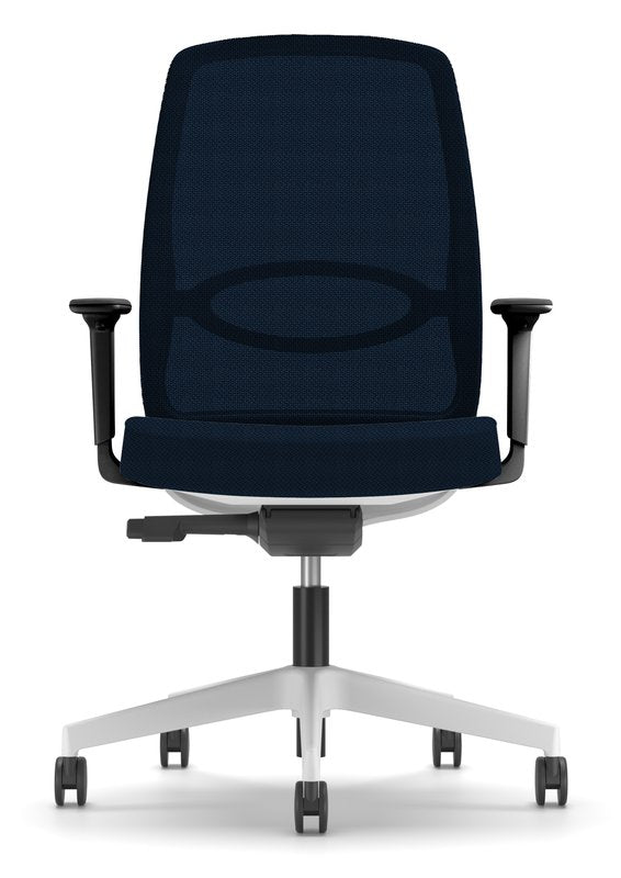 Sedia operativa Nice - base bianca, struttura schienale bianca rete e sedile blu navy