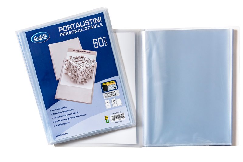 Portalistini personalizzabile - Polipropilene - 60 buste - 30x22 cm - bianco trasparente