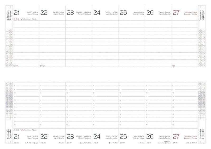 Planner settimanale 12 mesi orizzontale - in sintetico - blocco fisso -  2026 - 29,8x10,5 cm - spirale -  grigio