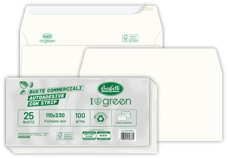 Buste commerciali senza finestra - Chiusura adesiva con strip - 11x23 cm 100 g - conf. 25 pz.
