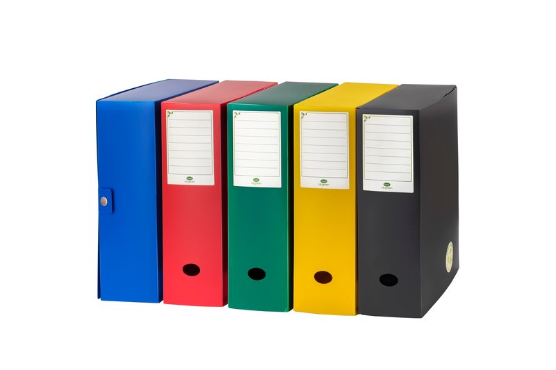 Scatola progetti pp ecologico con bottone - Dorso 10 cm - 35x25 cm  - colori assortiti