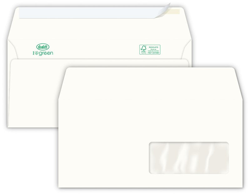 Buste commerciali con finestra - Chiusura adesiva con strip - 11x23 cm 100 g - conf. 25 pz.