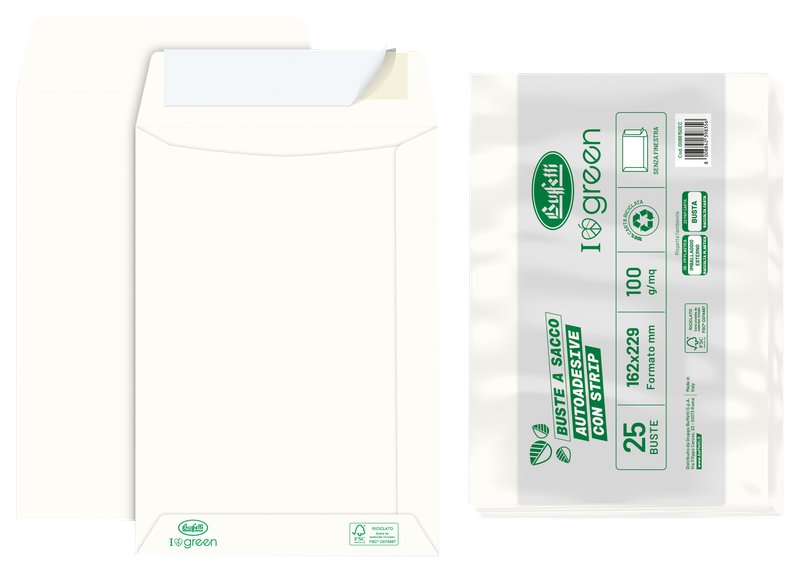Buste a sacco senza finestra - Chiusura adesiva con strip - 16x23 cm 100 g - conf. 25 pz.