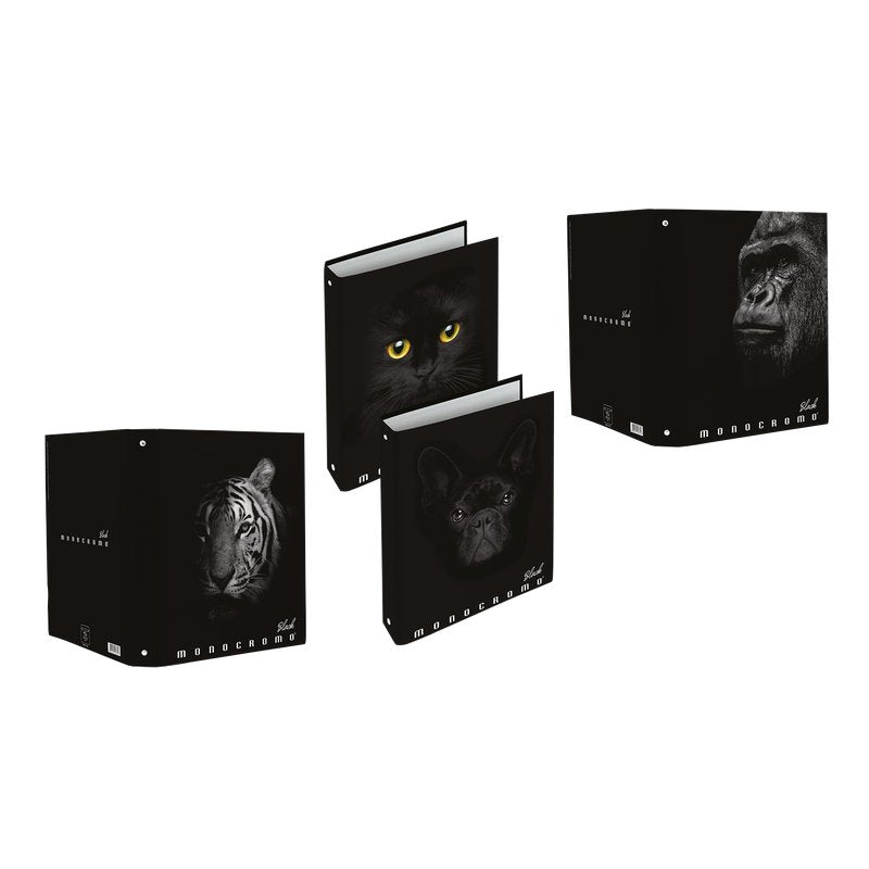 Cartella ad Anelli A4 Monocromo Black 4 Anelli  27X32 - Formato 27x32 - Formato anelli 30 mm - Formato utile A4 - Colori assortiti