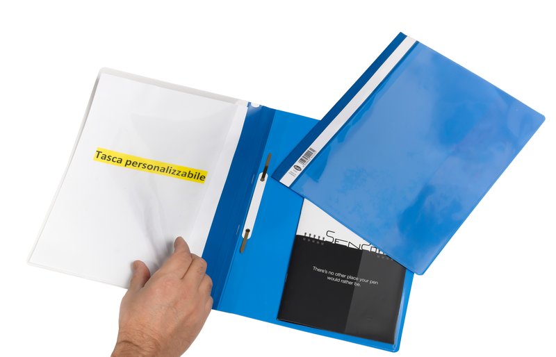 Cartellina Personalizzabile con pressino fermafogli - fastener - PVC - 29,7x21 cm - blu