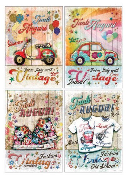 Biglietti assortiti 12x18 AUGURI VINTAGE conf. da 12 pz