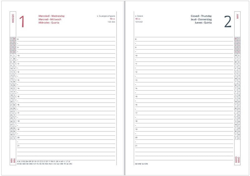 Agenda giornaliera 12 mesi - 2026 - 17,1x24 cm - rosso