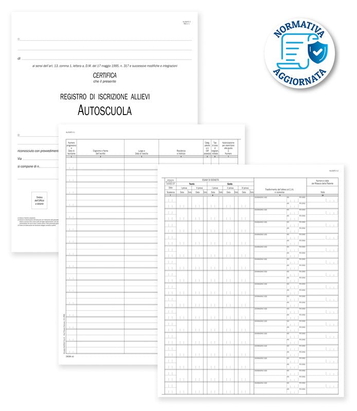 Registro di iscrizione degli allievi di autoscuole - 23 pagine prenumerate - 31x24,5 cm
