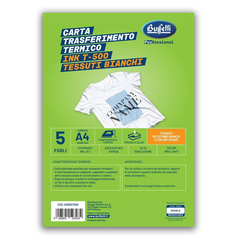 Carta transfer T-shirt Premium - Ink-Jet - T500 Per tessuti bianchi o chiari